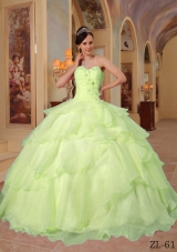 Lemon Green Sweetheart Organza Sweet Sixteen Dresses with Beading and Layers