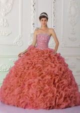 Perfect Rust Red Strapless Organza Beading and Ruffles for 2014 Quinceanera Dress