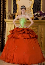 Pretty Orange Red Puffy Strapless Appliques Quinceanera Dresses for 2014