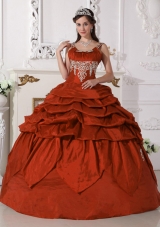 Pretty Rust Red Puffy Scoop with Pick-ups and Beading for 2014 Quinceanera Dress