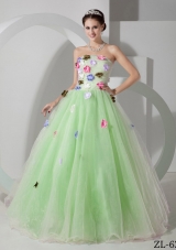 Princess Strapless Organza Sweet 15 Dresses with Hand Made Flowers