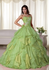 Lemon Green Sweetheart Organza Sweet 16 Dresses with Appliques and Ruffles