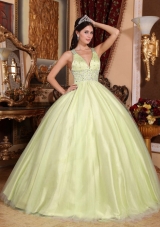 Pretty V-neck Quinceanera Gown Dress with Beading