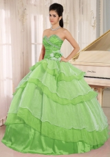 Sweetheart Lemon Green Quinceanera Gowns with Layeres and Beading