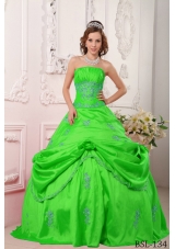 2014 Princess Strapless Beading and Appliques Spring Green Quinceanera Dresses