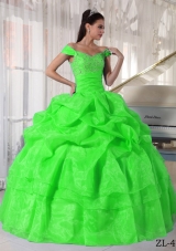 Pretty Off The Shoulder Beading 2014 Spring Green Quinceanera Dresses
