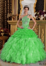 2014 Ball Gown Spring Green One Shoulder Ball Gown with Beading