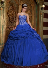 2014 Pretty Blue Sweetheart with Beading and Appliques Quinceanera Dresses