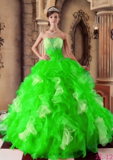 Beautiful Spring Green Strapless Beading Quinceanera Dresses for 2014 Spring
