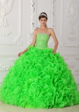 Hot Sale Spring Green Strapless Beading Puffy Quinceanera Dresses with Ruffles