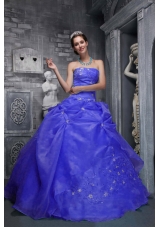 2014 Beautiful Strapless Appliques Blue Quinceanera Dresses