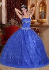 2014 Puffy Spaghetti Straps with Sequined Quinceanera Dresses