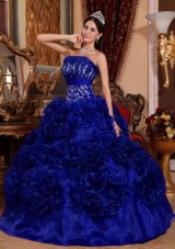 2014 Royal Blue Puffy Strapless with Appliques Quinceanera Dress
