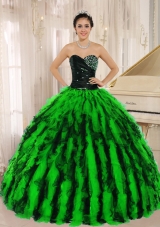 2014 Spring Beaded and Ruffled Sweetheart For Pretty Quinceanera Dresses