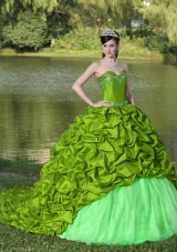 Appliques and Pick-ups Exquisite Quinceanera Dresses with Brush Train
