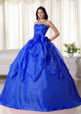 Beautiful Blue Puffy Strapless Appliques Quinceanera Dress for 2014