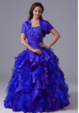 Puffy Blue Beaded Decorate Quinceanera Dresses With Ruching 2014