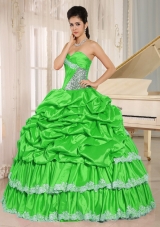 Spring Green Beaded and Appliques Custom Made Quinceanera Dresses