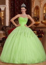 Lime Green Sweetheart Tulle Quinceneara Dresseses with Beading