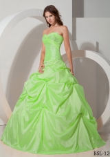 Sweetheart Taffeta Lime Green Quinceanera Dress with Beading