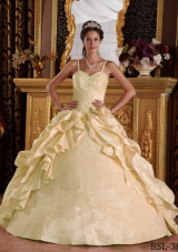 Ball Gown Taffeta Beading and Appliques Champagne Quinceanera Gowns