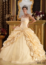 Beautiful Yellow Beading Champagne Long 2014 Quinceanera Gowns
