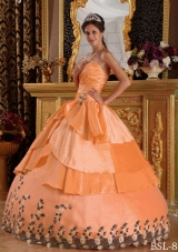 Cheap Orange Sweetheart Taffeta Appliques Quinceanera Gowns
