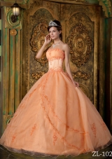Orange Princess Strapless Appliques Organza Quinceanera Dress