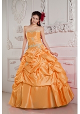 Orange Strapless Taffeta Appliques and Beading Dresses For a Quince