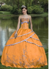 Pretty Orange Puffy Quinceanera Gowns with Embroidery