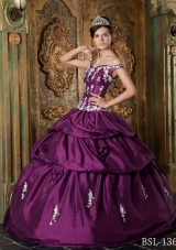 Perfect Dark Purple Off The Shoulder 2014 Appliques Quinceanera Dresses with Pick-ups