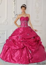 2014 Gorgeous Coral Red Puffy Sweetheart Appliques Quinceanera Dress with Pick-ups