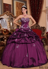 Lovely Fuchsia Puffy Sweetheart Appliques Quinceanera Dresses with Pick-ups