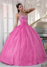 Rose Pink Sweetheart Organza Sweet 15 Dresses with Appliques