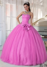 Rose Pink Sweetheart Quinceanera Dresses with Beading and Bowknot