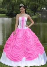 Custom Made Rose Pink Quinceanera Gowns with Strapless   Pick-ups