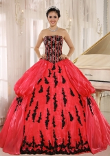 Red 2014 New Arrival Strapkess Embroidery Decorate For Quinceanera Dress with Pick-ups