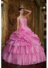 Rose Pink Strapless Quinceanera Gowns with Beading and Pick-ups