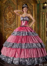 Luxurious Sweetheart Zebra Ruffled Layers for 2014 Quinceanera Dresses
