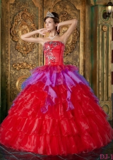 Red Puffy Strapless 2014 Ruffles Quinceanera Dresses with Sequins