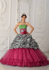Romantic Red Puffy Strapless 2014 Quinceanera Dresses with Court Train