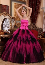 Wonderful Princess Strapless Pink and Black Quinceanera Dress with Beading