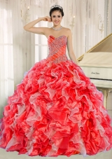 Puffy Sweetheart Beading and Ruffles Custom Made For 2014 New Style Quinceanera Dresses