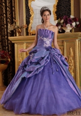 Purple Princess Strapless Quinceneara Dresses with Appliques and Flowers