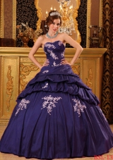 Purple Sweetheart Taffeta Beading and Appliques Quinceanera Dress with Pick-ups