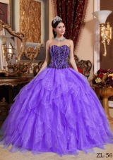 Sweetheart Organza Embroidery and Beading for Purple Quinceanera Dresses