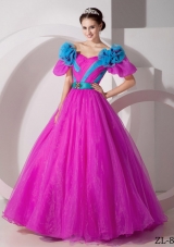 A-line V-neck Quinceanera Dresses with  Organza Hand Made Flowers