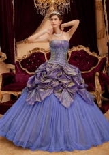 Purple Ball Gown Strapless Beading Pick-ups Quinceanera Dress