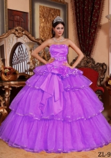 Purple Ball Gown Strapless Ruffled Layers Dresses For a Quince