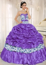 Beaded and Pick-ups For Purple Printing Sweet 16 Dresses Taffeta